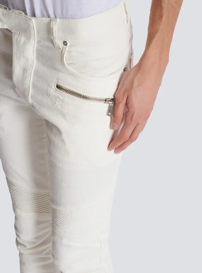 Balmain Biker Jeans In White Denim White Men Denim