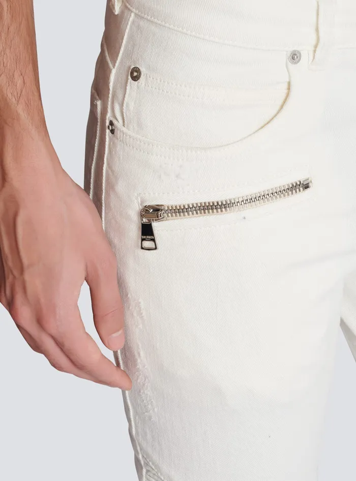 Balmain Biker Jeans In White Denim White Men Denim