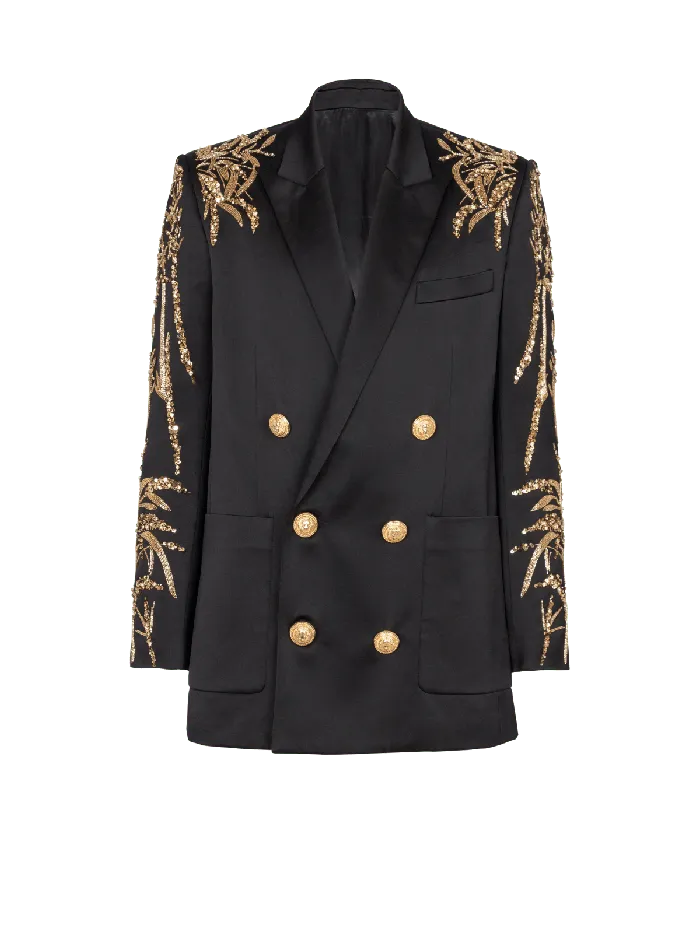 Balmain Blazer With Embroidered Bamboo Sleeves Black Men Jackets And Blazers