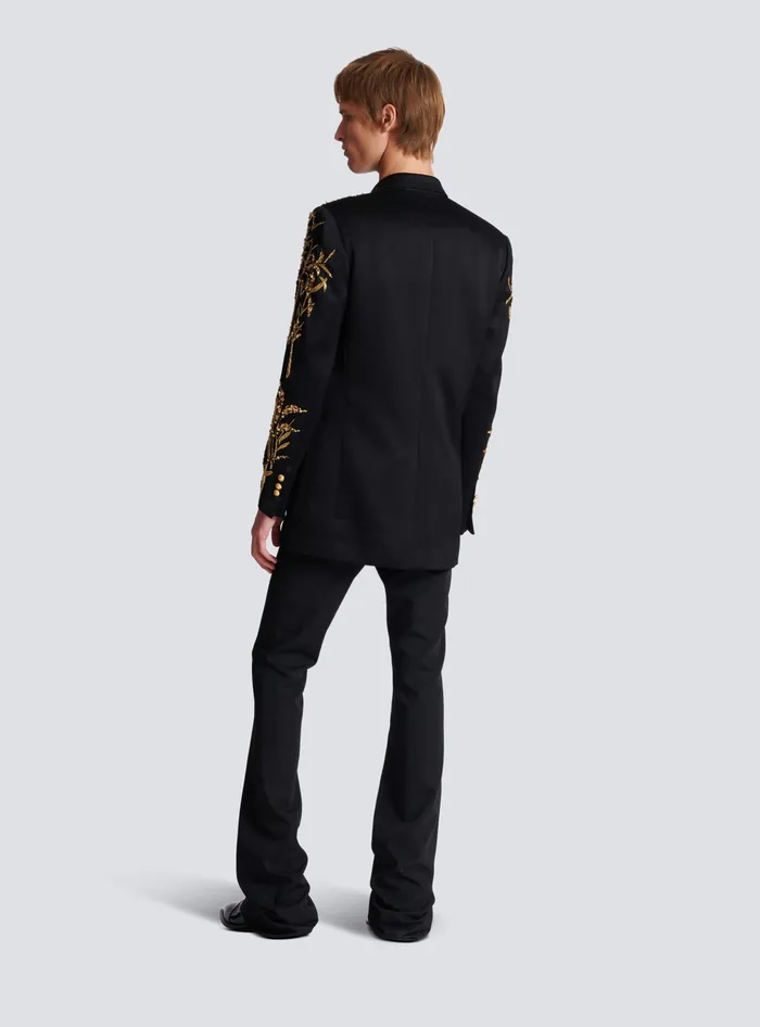 Balmain Blazer With Embroidered Bamboo Sleeves Black Men Jackets And Blazers