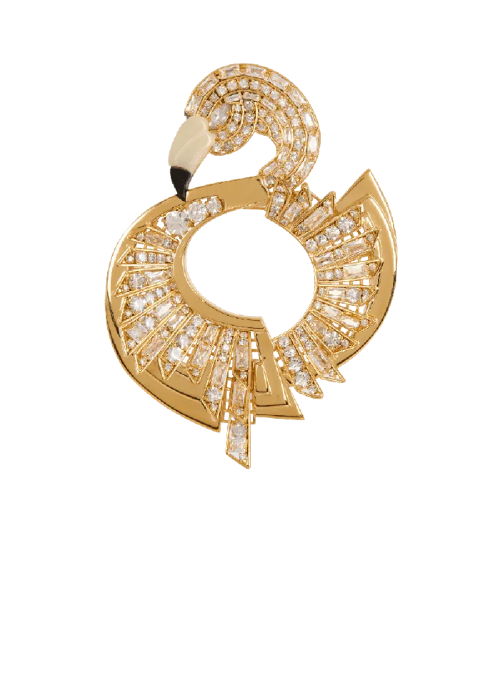 Balmain Brass And Crystal Flamingo Brooch Gold Women Fashion Jewelry