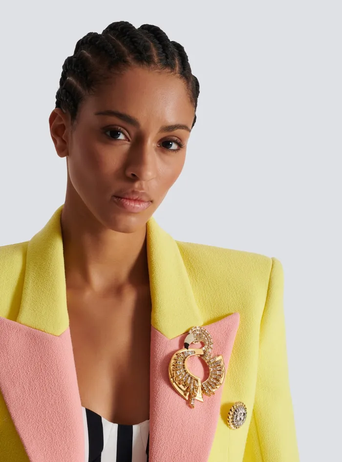 Balmain Brass And Crystal Flamingo Brooch Gold Women Fashion Jewelry