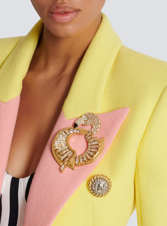 Balmain Brass And Crystal Flamingo Brooch Gold Women Fashion Jewelry