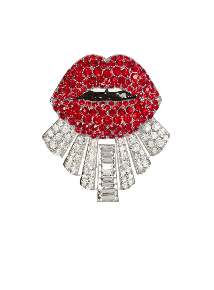 Balmain Brass And Crystal Kiss Brooch Red Men Fashion Jewelry