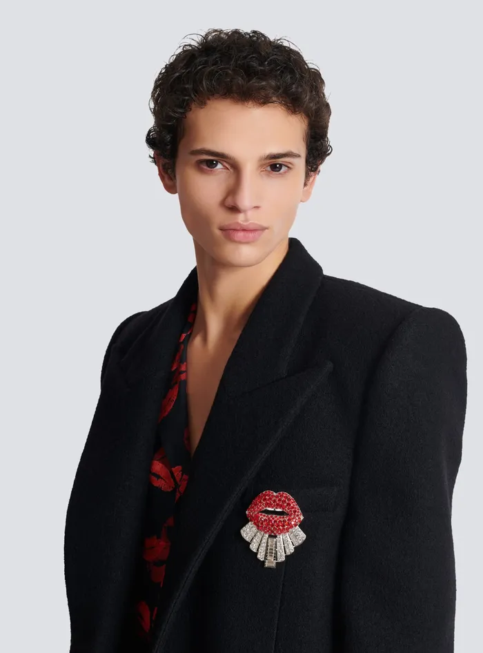 Balmain Brass And Crystal Kiss Brooch Red Men Fashion Jewelry
