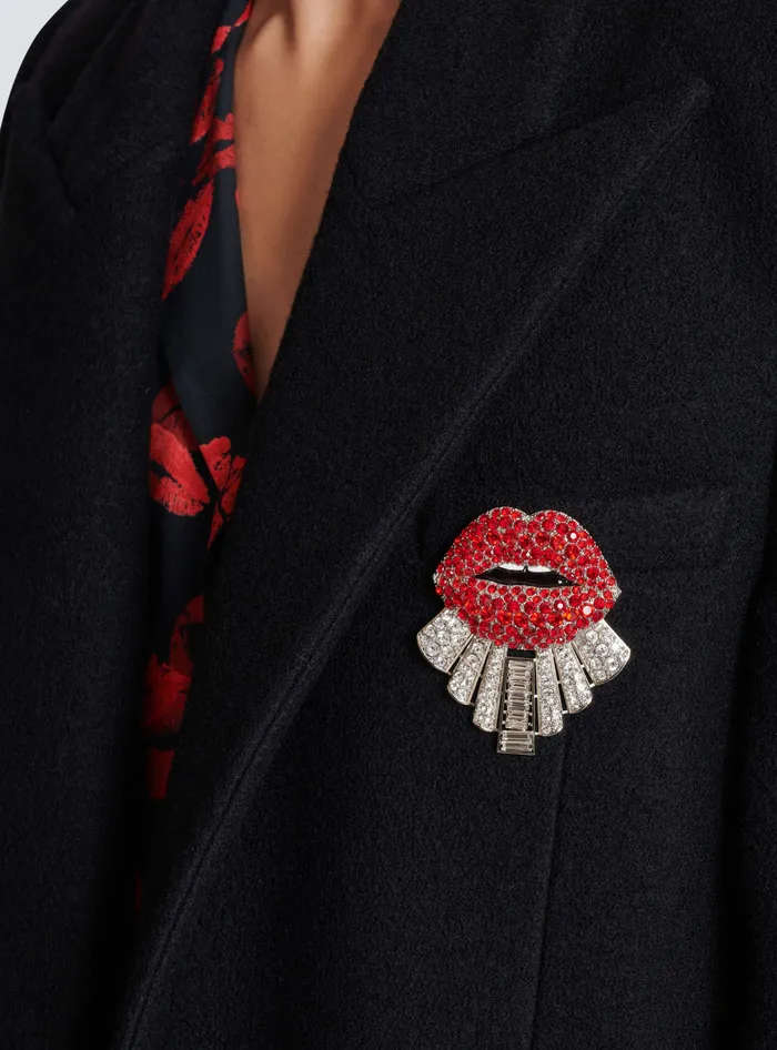 Balmain Brass And Crystal Kiss Brooch Red Men Fashion Jewelry