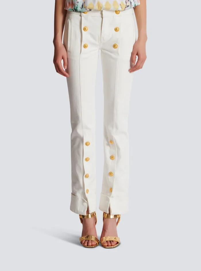 Balmain Buttoned Denim Jeans White Women Denim