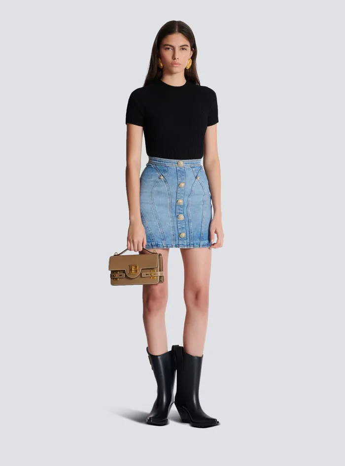 Balmain Buttoned Denim Skirt Blue Women Skirts