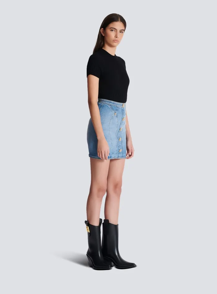 Balmain Buttoned Denim Skirt Blue Women Skirts