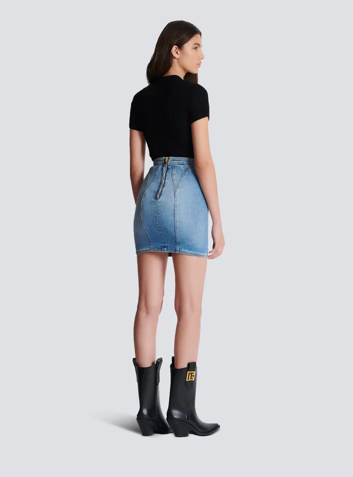 Balmain Buttoned Denim Skirt Blue Women Skirts