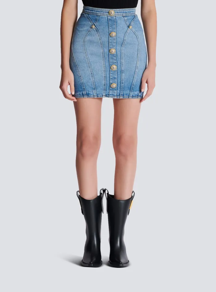 Balmain Buttoned Denim Skirt Blue Women Skirts