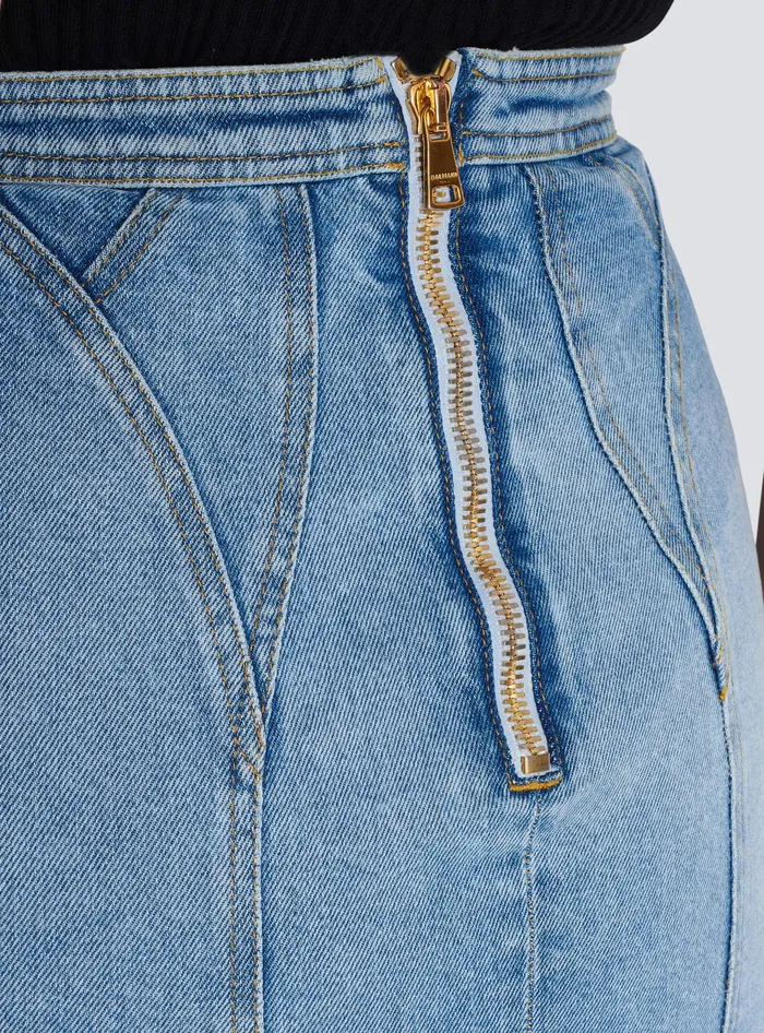 Balmain Buttoned Denim Skirt Blue Women Skirts