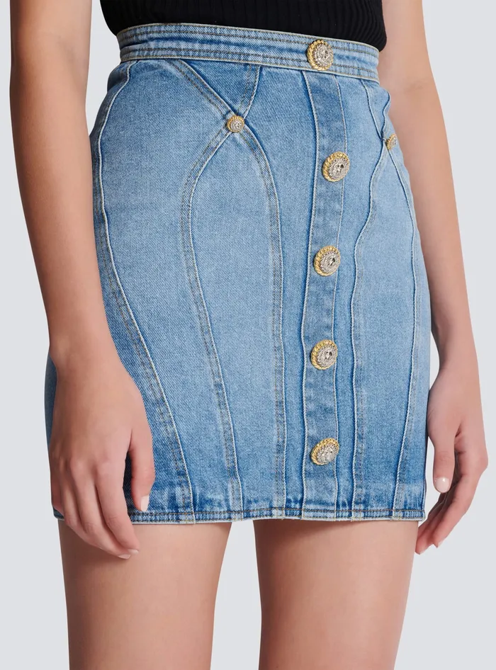 Balmain Buttoned Denim Skirt Blue Women Skirts