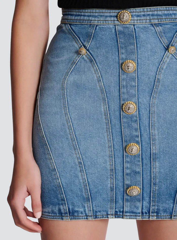 Balmain Buttoned Denim Skirt Blue Women Skirts
