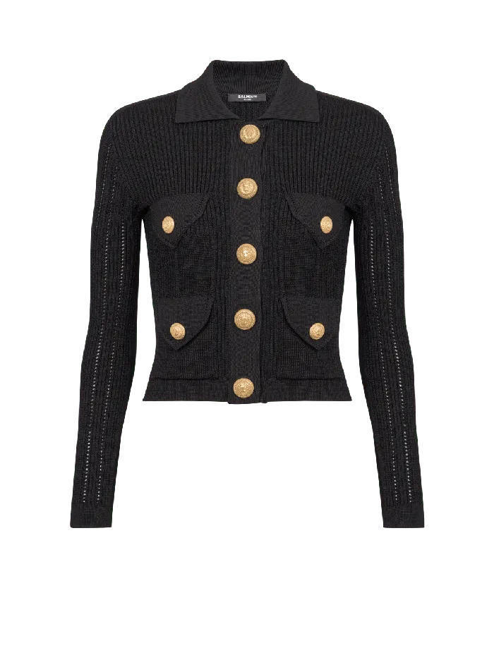 Balmain Buttoned Knit Cardigan Black Women Knitwear
