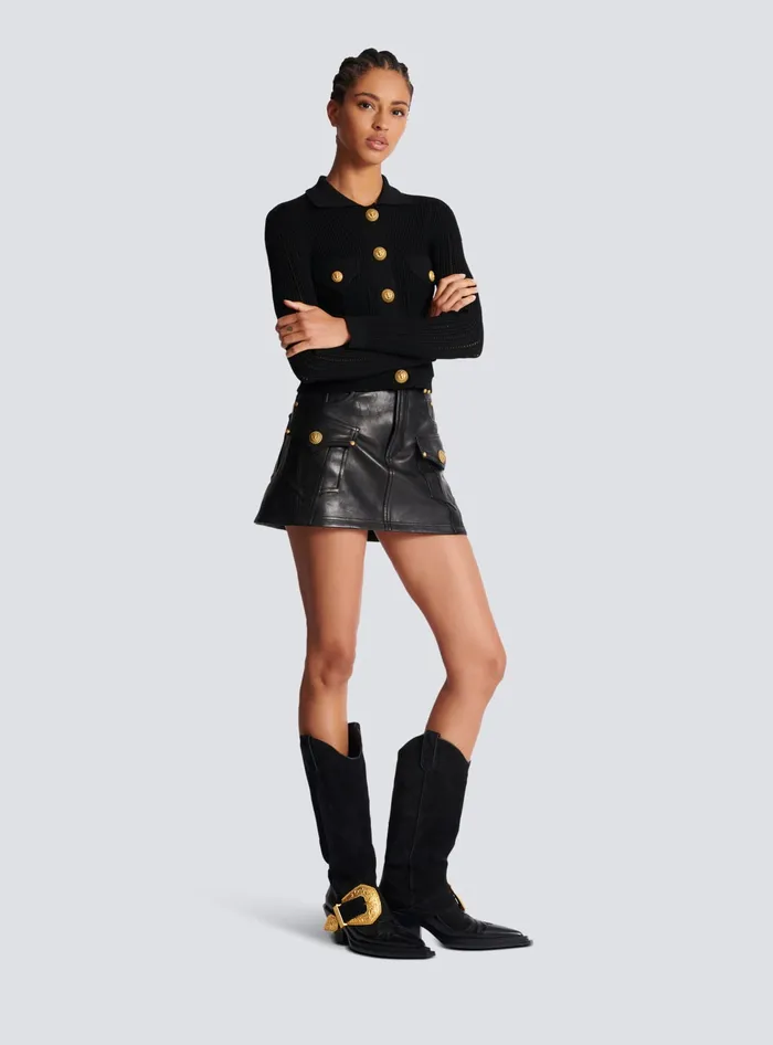 Balmain Buttoned Knit Cardigan Black Women Knitwear