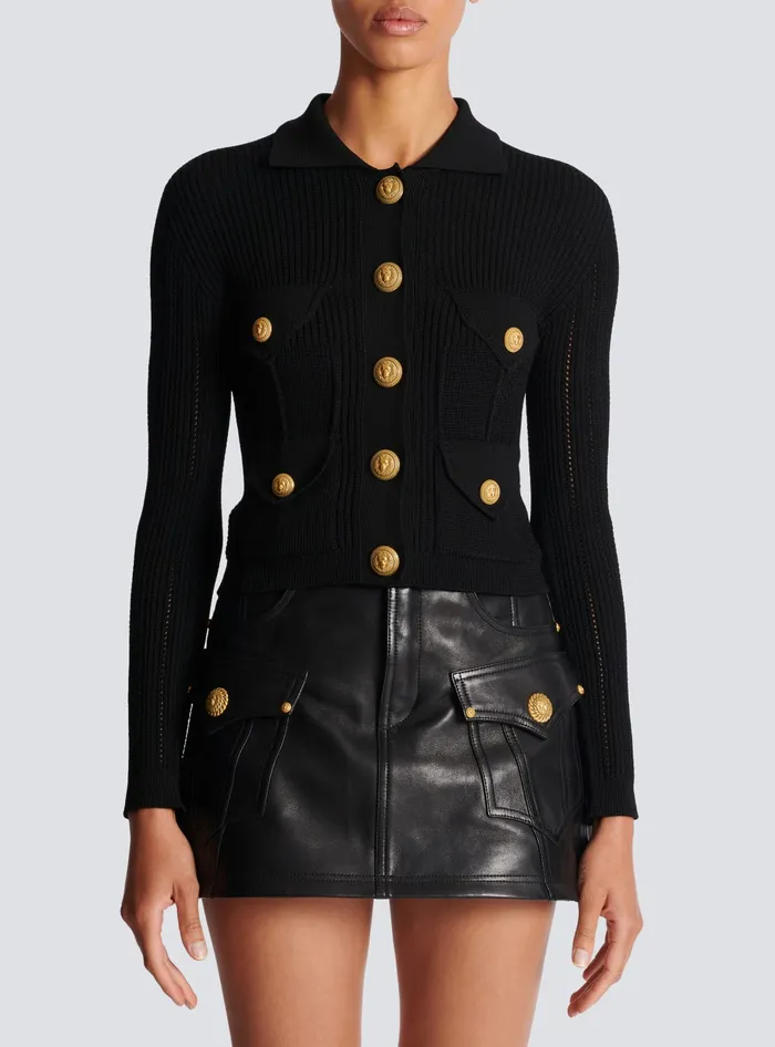 Balmain Buttoned Knit Cardigan Black Women Knitwear