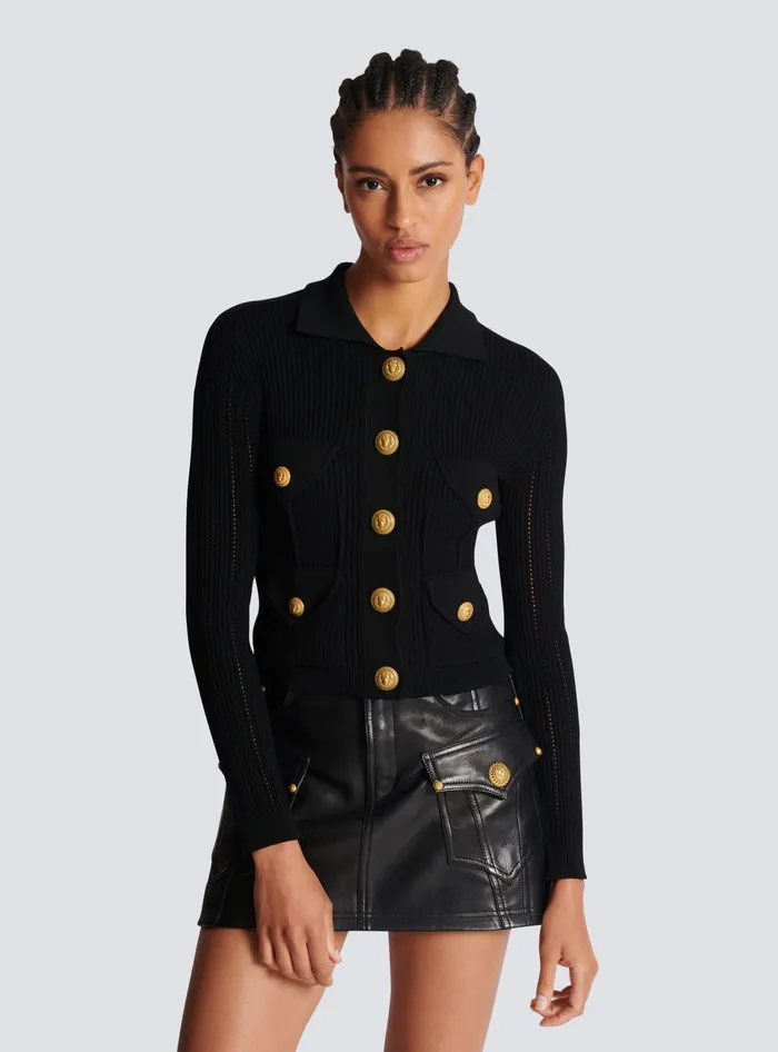 Balmain Buttoned Knit Cardigan Black Women Knitwear
