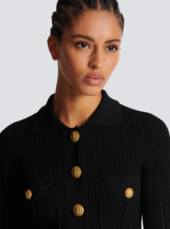 Balmain Buttoned Knit Cardigan Black Women Knitwear