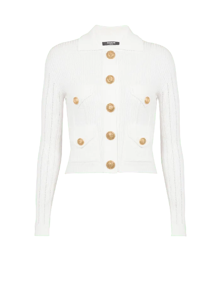 Balmain Buttoned Knit Cardigan White Women Knitwear