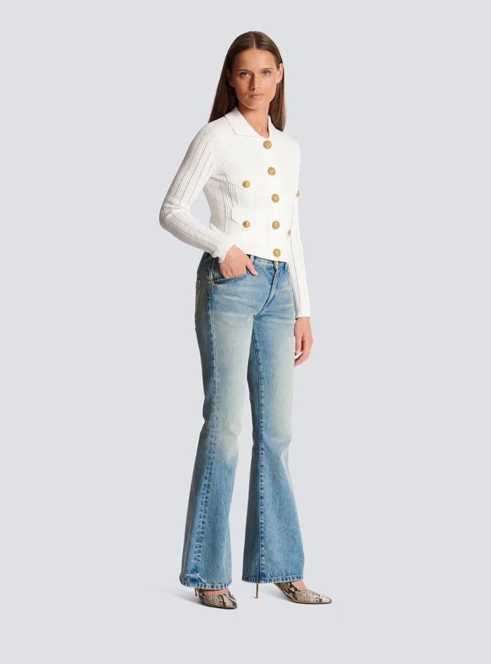 Balmain Buttoned Knit Cardigan White Women Knitwear