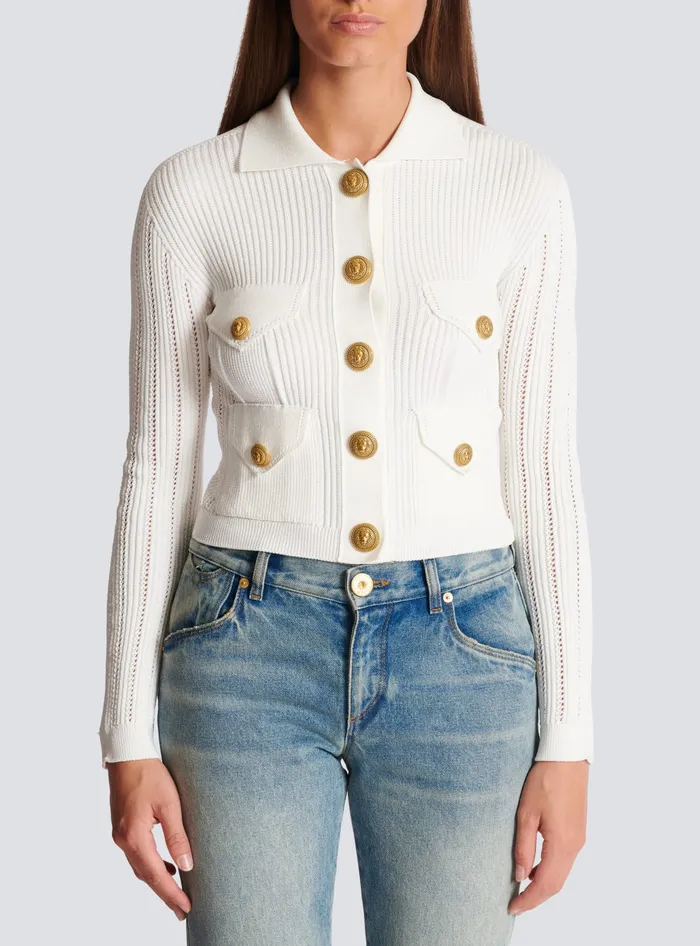 Balmain Buttoned Knit Cardigan White Women Knitwear