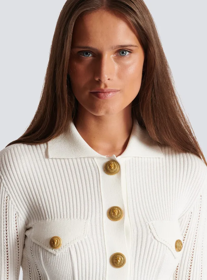 Balmain Buttoned Knit Cardigan White Women Knitwear
