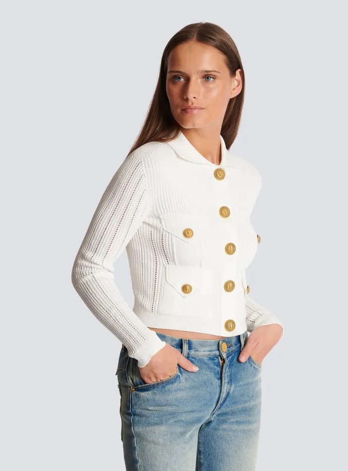 Balmain Buttoned Knit Cardigan White Women Knitwear