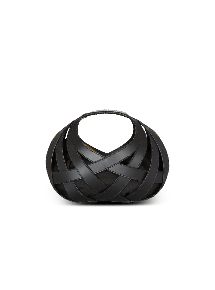 Balmain Calfskin Basket Bag With An Openwork Diamond Motif Black Women Handbags
