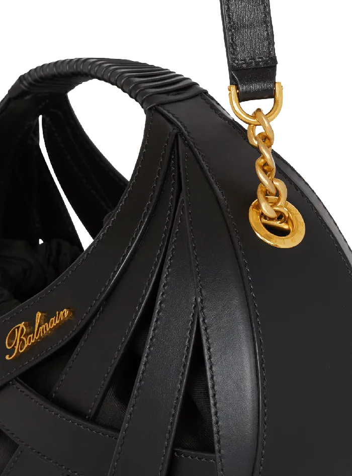 Balmain Calfskin Basket Bag With An Openwork Diamond Motif Black Women Handbags