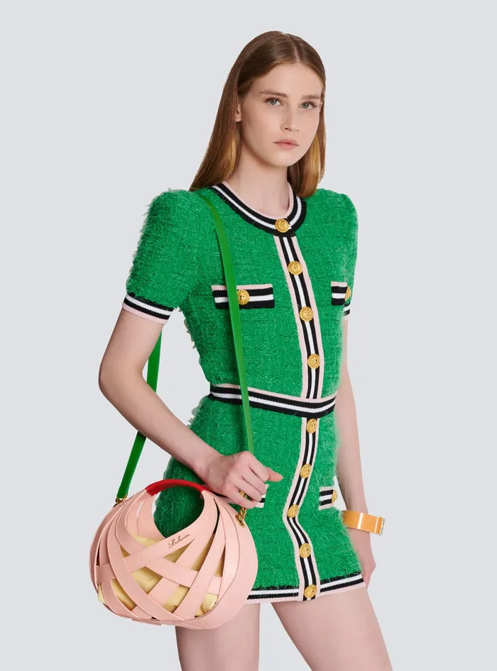 Balmain Calfskin Basket Bag With An Openwork Diamond Motif Orange Women Handbags