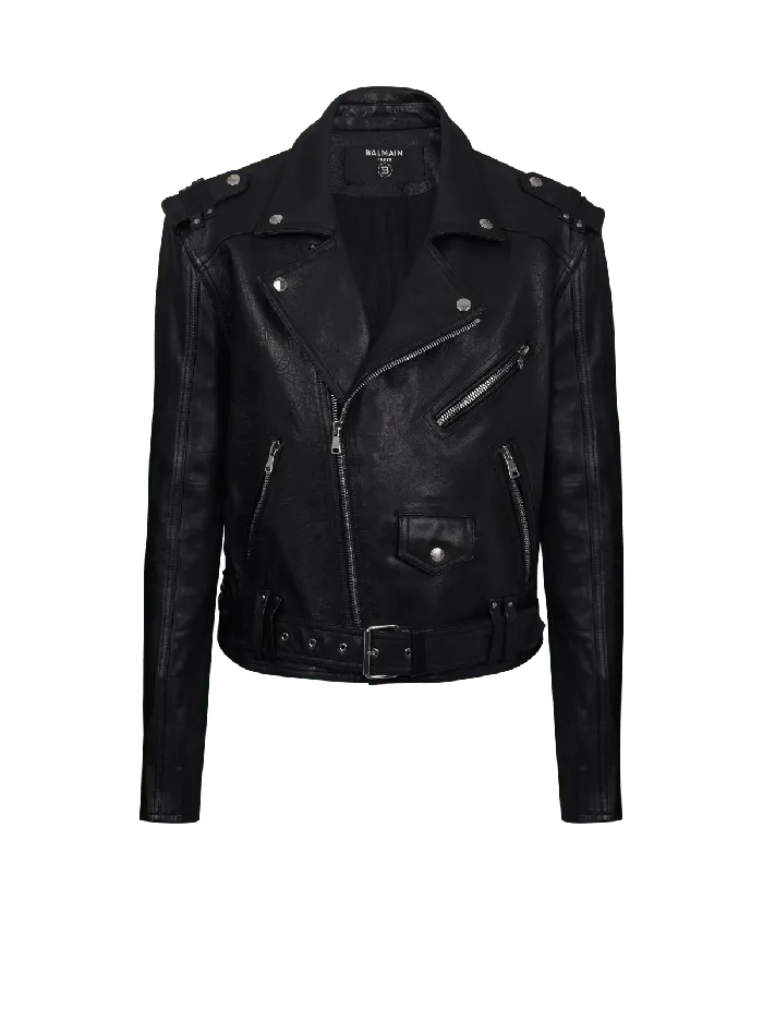 Balmain Calfskin Biker Jacket Black Men Outerwear