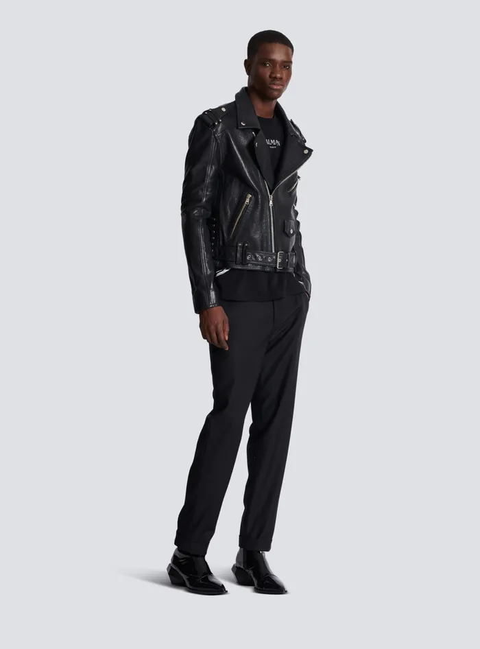Balmain Calfskin Biker Jacket Black Men Outerwear