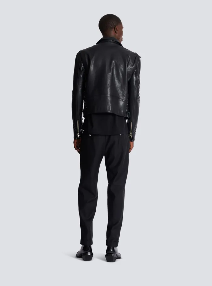 Balmain Calfskin Biker Jacket Black Men Outerwear