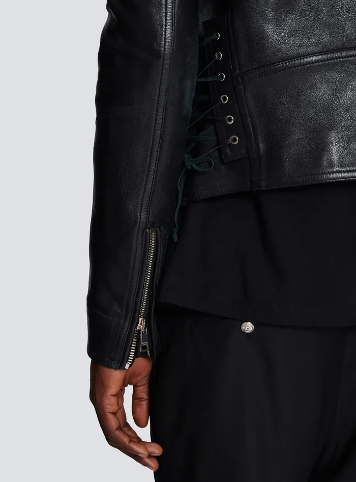 Balmain Calfskin Biker Jacket Black Men Outerwear