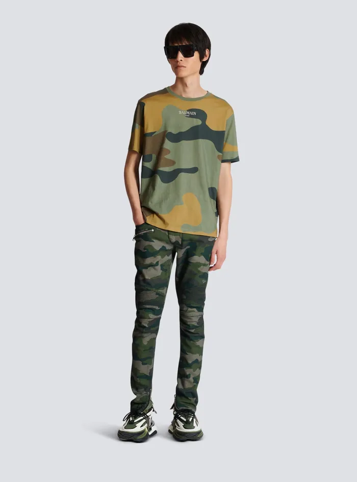 Balmain Camouflage Vintage Tshirt Khaki Men TShirts