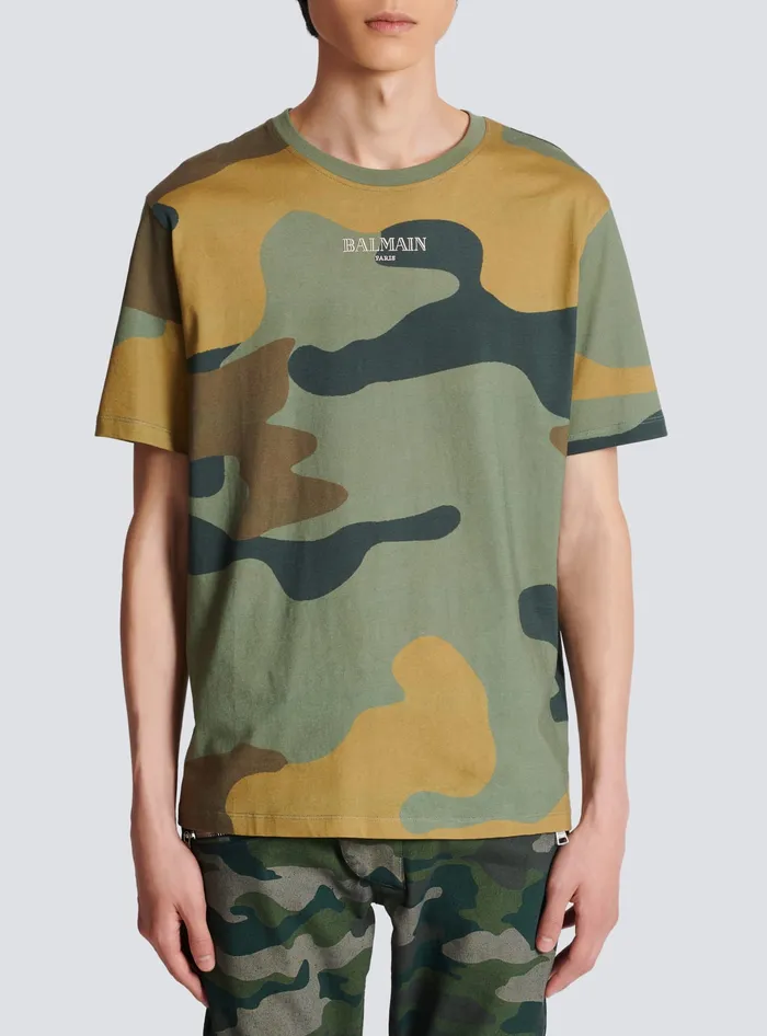 Balmain Camouflage Vintage Tshirt Khaki Men TShirts
