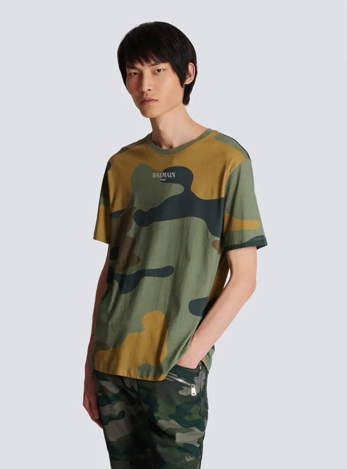 Balmain Camouflage Vintage Tshirt Khaki Men TShirts