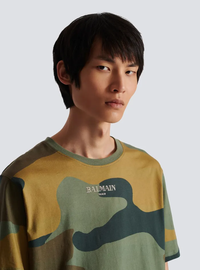 Balmain Camouflage Vintage Tshirt Khaki Men TShirts