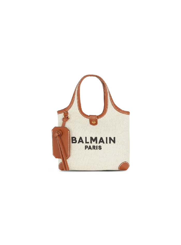 Balmain Canvas And Leather Barmy Grocery Bag Beige Women Grocery Bags