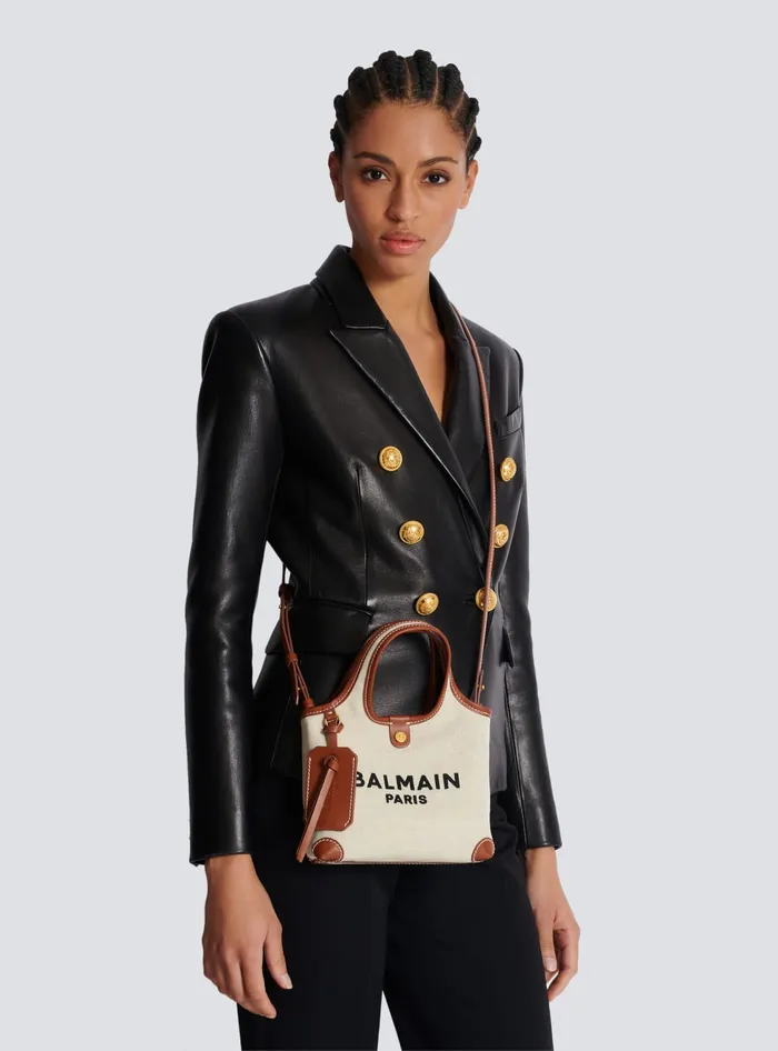 Balmain Canvas And Leather Barmy Grocery Bag Beige Women Grocery Bags