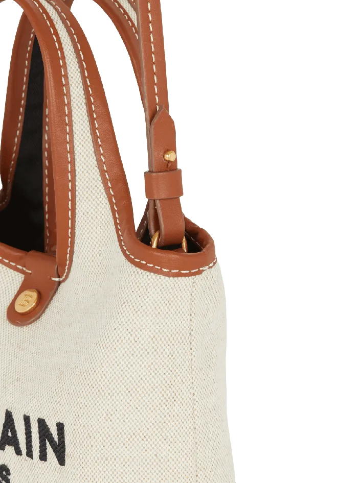 Balmain Canvas And Leather Barmy Grocery Bag Beige Women Grocery Bags