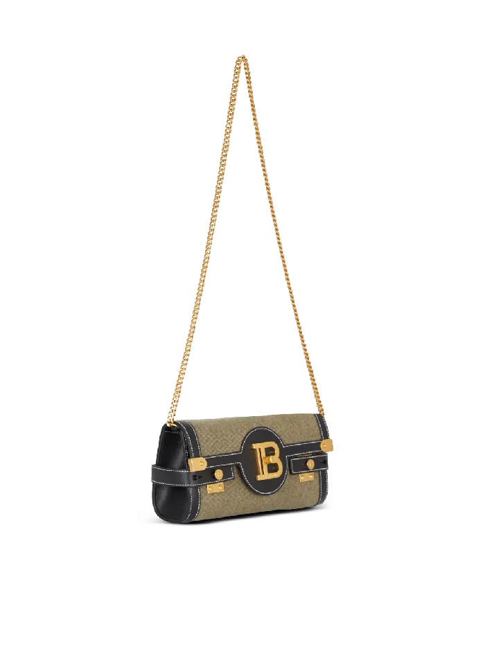 Balmain Canvas BBuzz 23 Clutch Bag With Leather Panels Khaki Women Clutches