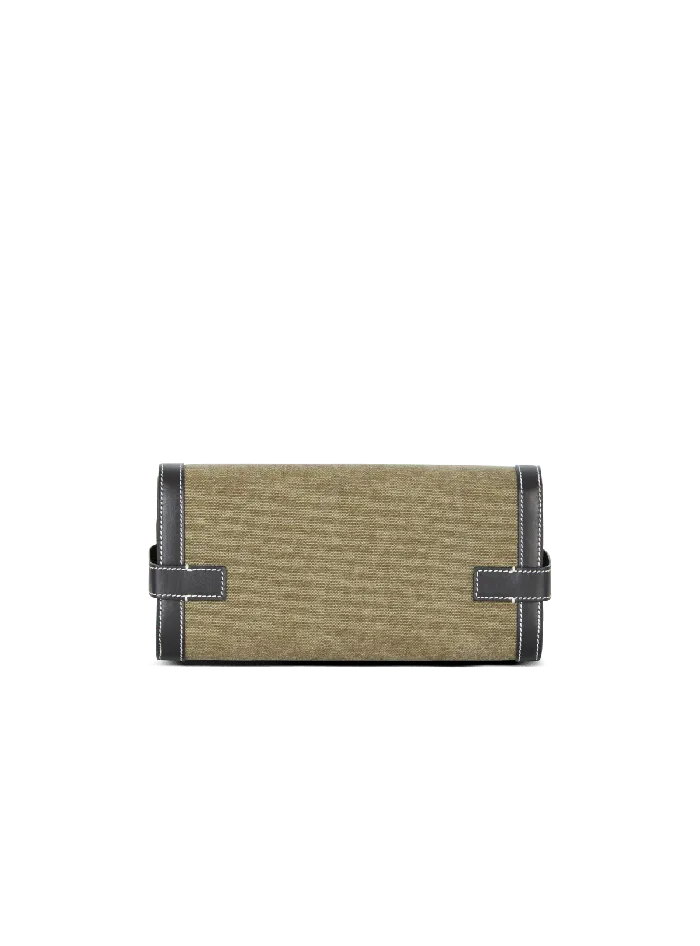 Balmain Canvas BBuzz 23 Clutch Bag With Leather Panels Khaki Women Clutches