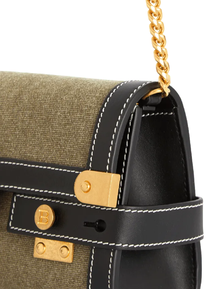Balmain Canvas BBuzz 23 Clutch Bag With Leather Panels Khaki Women Clutches