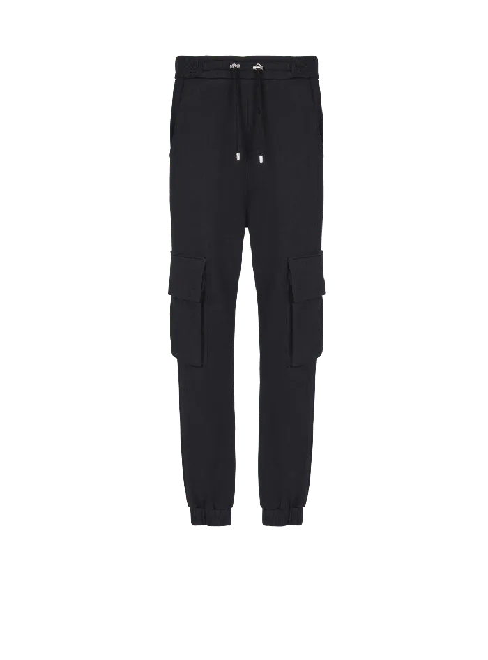 Balmain Cargo Joggers With Paris Print Black Men Trousers And Shorts
