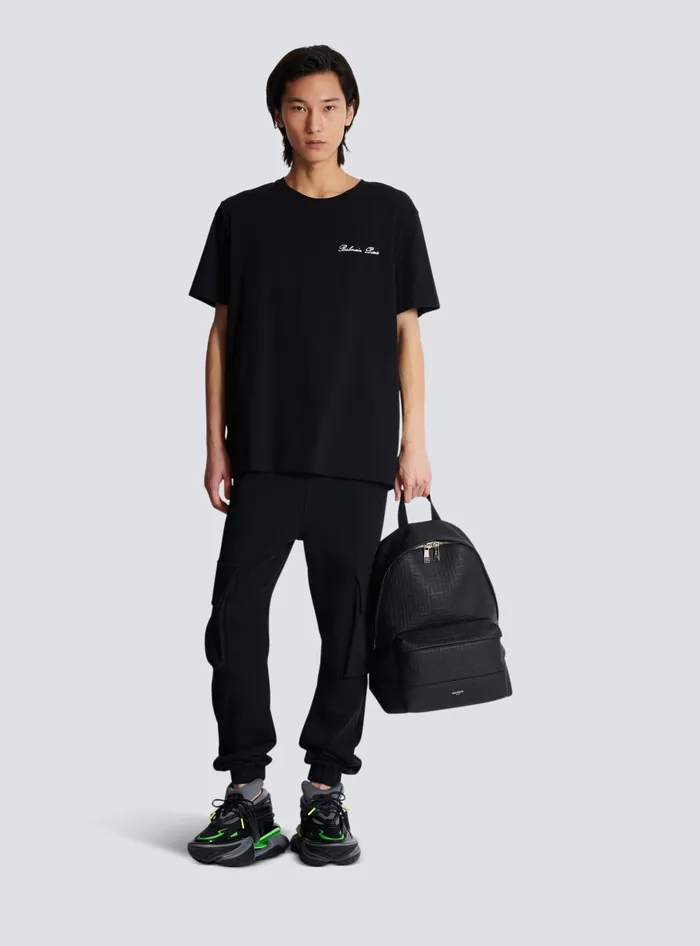 Balmain Cargo Joggers With Paris Print Black Men Trousers And Shorts