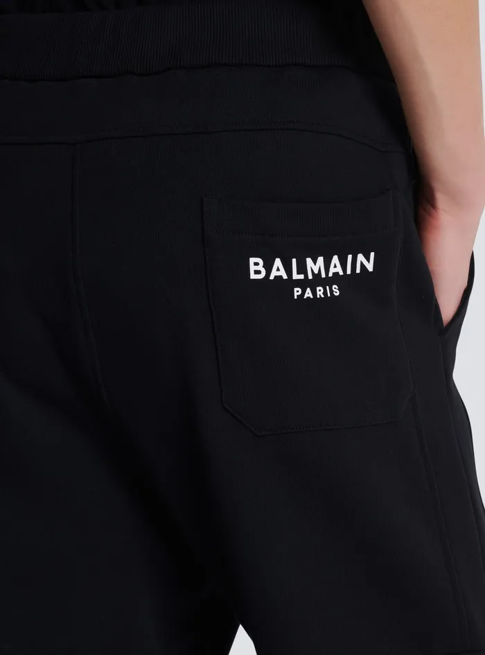 Balmain Cargo Joggers With Paris Print Black Men Trousers And Shorts