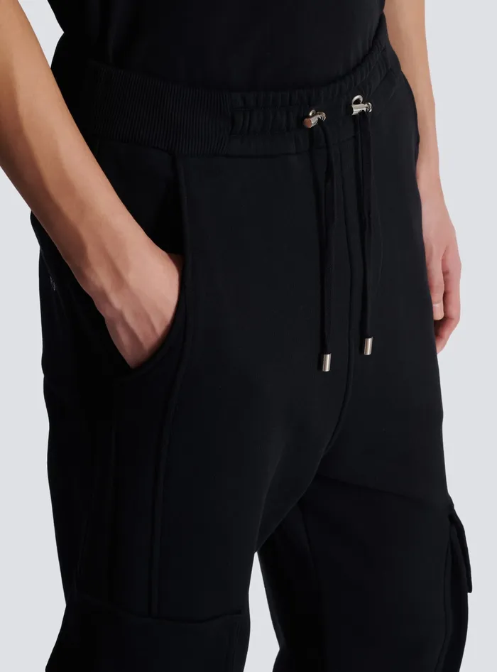 Balmain Cargo Joggers With Paris Print Black Men Trousers And Shorts