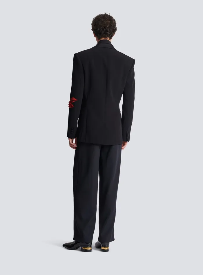 Balmain Crepe 1button Jacket With Kiss Embroidery Black Men Jackets And Blazers